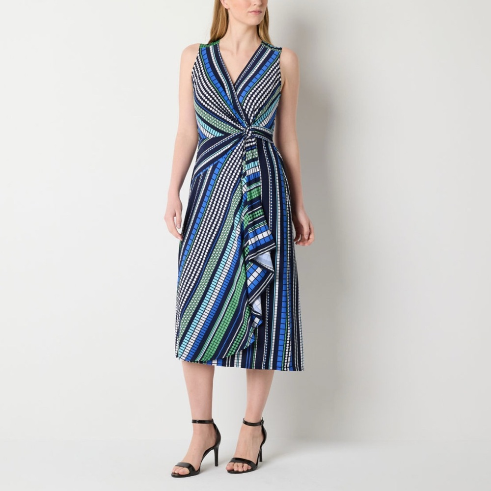 Midi Asymmetrical Wrap Multicolored Dress